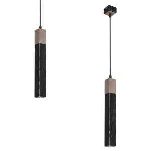 Lampa wisząca SOLO SAWN BLACK / PATINATED WOOD 1x mini GU10 MLP7469 Milagro