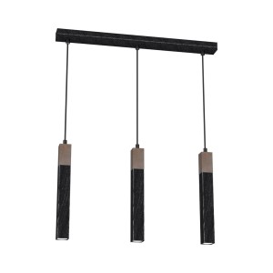 Lampa wisząca SOLO SAWN BLACK / PATINATED WOOD 3x mini GU10 MLP7470 Milagro