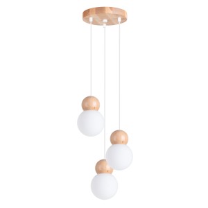 Lampa wisząca PEKKA 3P biała/naturalne drewno SL.1391 SOLLUX